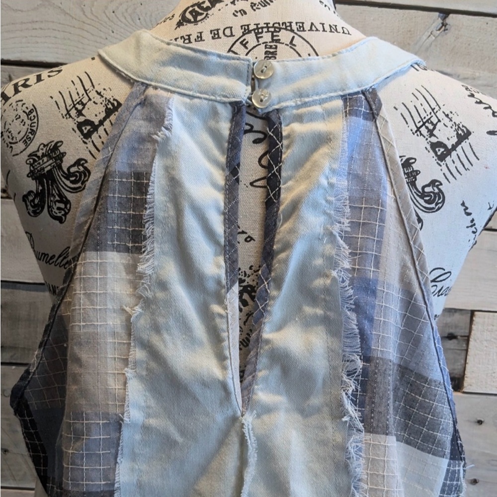 POL Distressed Denim Patchwork Halter Top Sz M - image 5